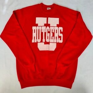 Vintage 90s Rutgers U Red Spellout USA Jerzees Raglan Sweatshirt Collegiate XL